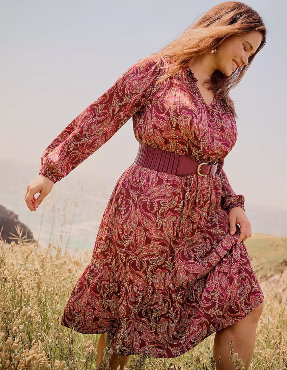 Lane Bryant Satin Paisley Long Sleeve Dress Plus Size 22